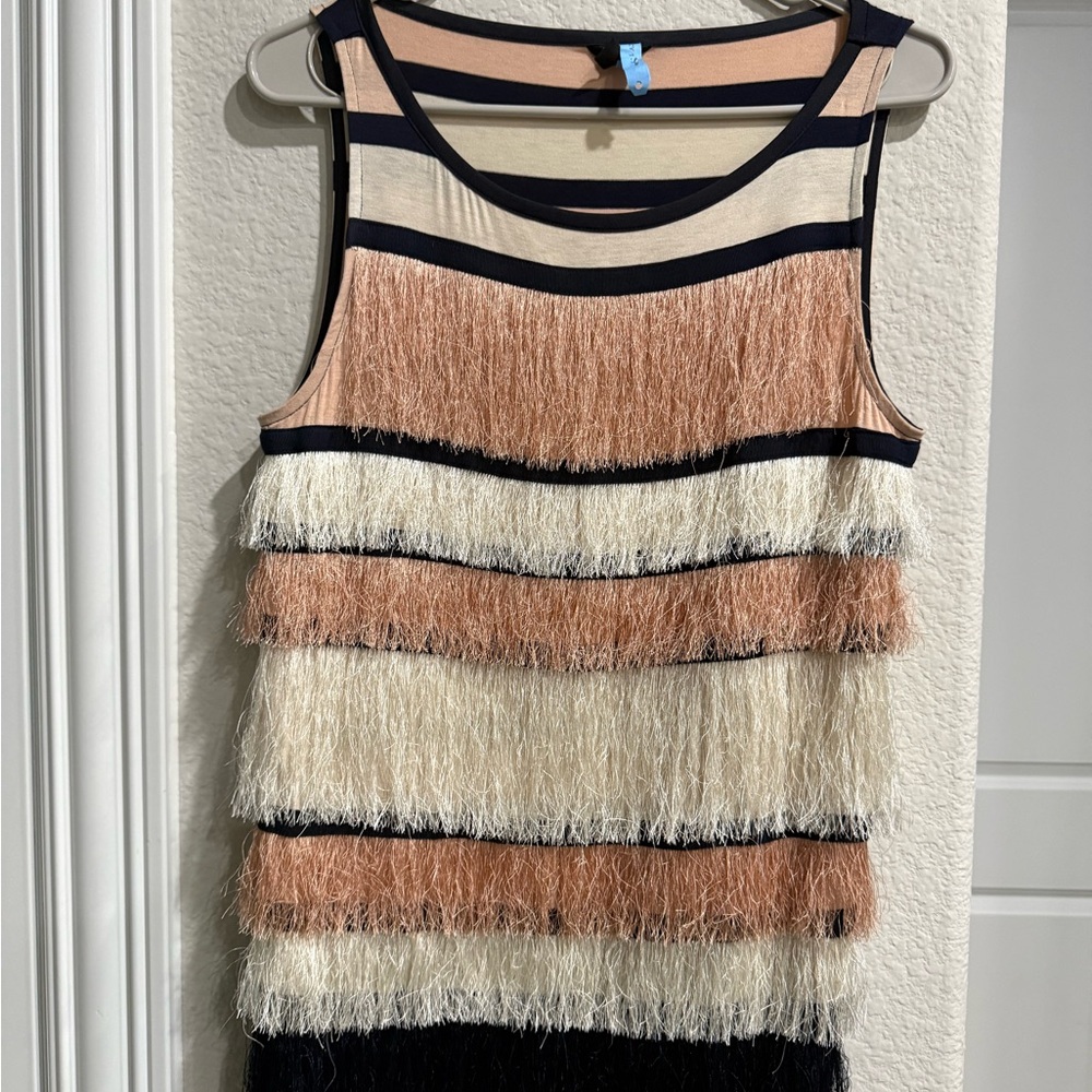 Ann Taylor Peach Black  Cream Striped Tank Retro Gatsby
